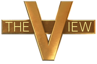 The View logo in 3D metallic gold featuring a large stylized letter V with the words 'THE VIEW' across horizontal bars on each side, shown on a plain white background.